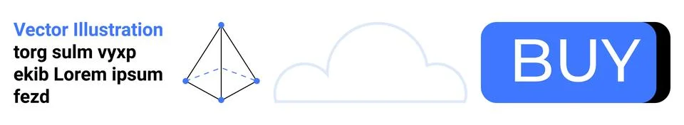 Geometric Shape with Cloud Icon and Buy Button for Modern Websites or Apps Stock Illustration