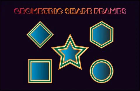 Geometric shape colorful frame set filled with blue gradient color on dark .. Illustrazione stock