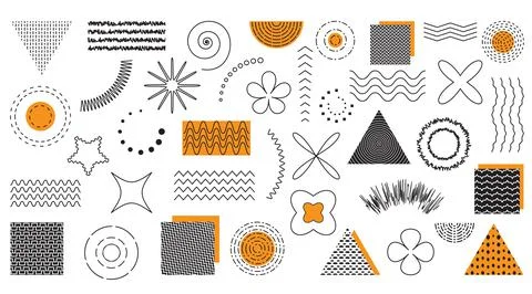Geometric shape design. Abstract line elements, circle Memphis figures, modern Stock Illustration