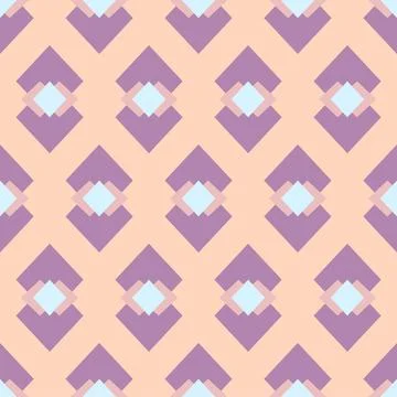 Geometric shape diamond vector seamless repeat pattern in peach, lilac and aq Stock Illustration