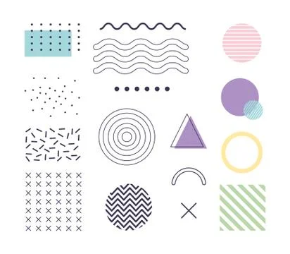 Geometric shape of elements design memphis 80s 90s style abstract white 스톡 일러스트