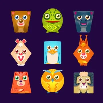 Geometric Shape Flat Cartoon Animals Set Of Colorful Cartoon Isolated Vector Stock Illustration