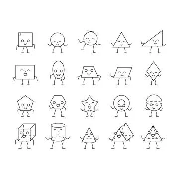 Geometric shape funny icons set vector Stock Illustration