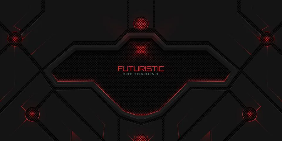 Geometric shape futuristic technology red black abstract background Stock Illustration