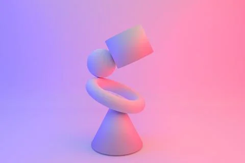 Geometric shape gravity concept. 3D Rendering abstract minimal group Illustrazione stock