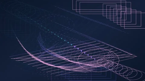 Geometric Shape Grid Motion Loop - Blue Pink Dark Tech Background Stock Footage 341564102