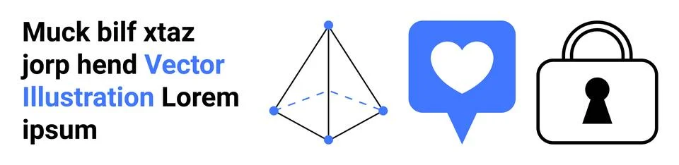 Geometric Shape, Heart Notification, Lock Icon alongside Text for Digital S.. Stock Illustration