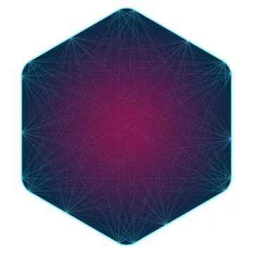 Geometric shape hexagon with interlacing lines with red glow in center isolated Stock Illustration