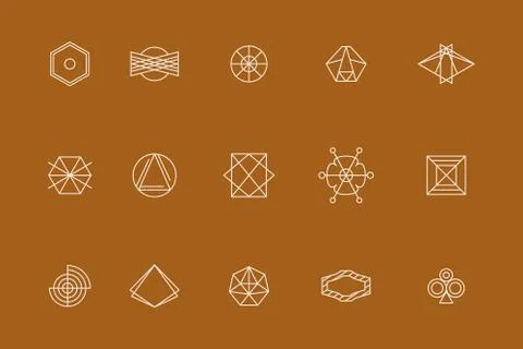 Geometric shape linear icon and sign set Stock Illustration