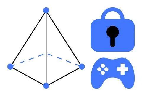 Geometric Shape with Lock and Game Controller Elements in Blue and Black 스톡 일러스트