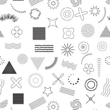 Geometric shape pattern. Simple memphis line background, summer trendy and イラスト素材