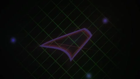 Geometric Shape Rotating on a Green Grid in Abstract Virtual Space Motion Stock Footage 343699341