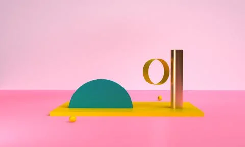 Geometric shape scene Minimal style,  3d rendering. Stock Illustration