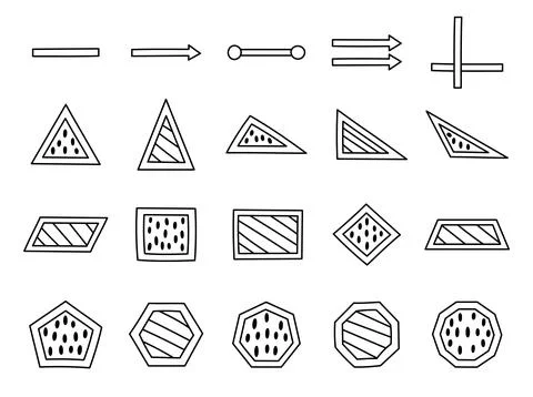 Geometric shape set in outline line art 스톡 일러스트