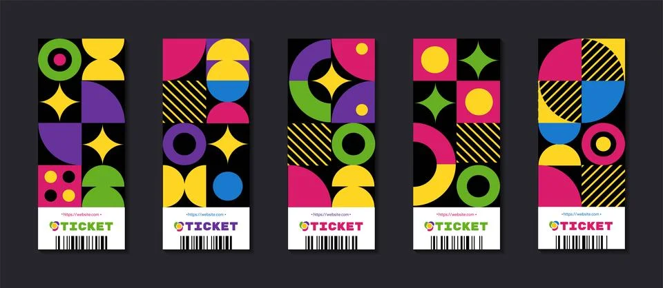 Geometric shape tickets. Abstract pattern posters. Simple Bauhaus art. Colorf 스톡 일러스트