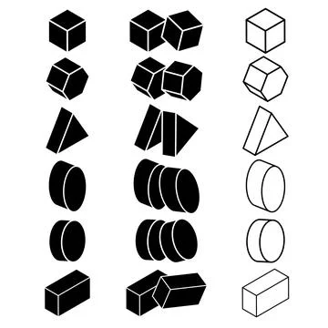 Geometric Shape Variations in Solid and Outline Styles Vector Illustration Stock Illustration