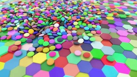 Geometric shapes abstract background. Hexagonal pillars and oblate spheres move Stock Footage 112320331