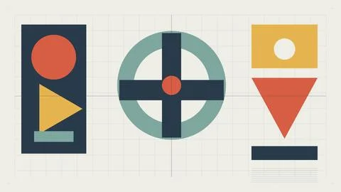 Geometric shapes abstract composition with circle triangle square and cross.. Stock Illustration