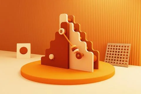 Geometric shapes in an abstract composition with elements of toys. 3D render Stock Illustration