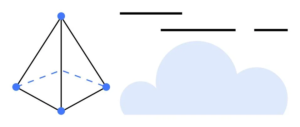 Geometric Shapes and Cloud with Small Lines in Simple Minimalist Design Stock Illustration