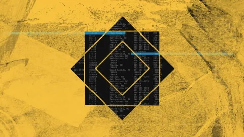 Geometric shapes and data processing animation over textured yellow background Stock Footage 305058443