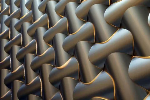 Geometric shapes and forms, perspective. bronze modern wall of the building Foto stock
