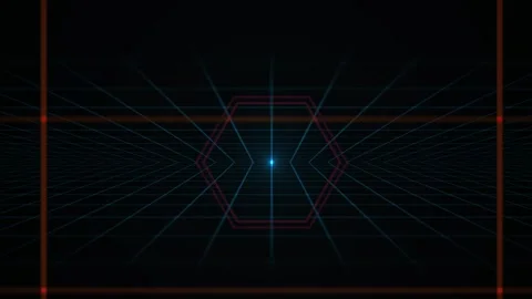 Geometric shapes and lines on black background with grid. Stock Footage 335513017
