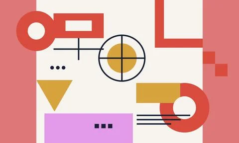 Geometric shapes and lines create a colorful bauhaus style vector illustratio Stock-Illustration