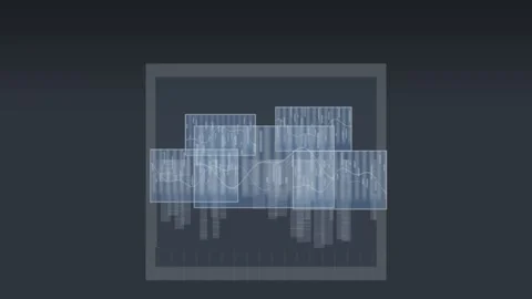 Geometric shapes and lines flow dynamically across a dark gray field Stock Footage 329301438