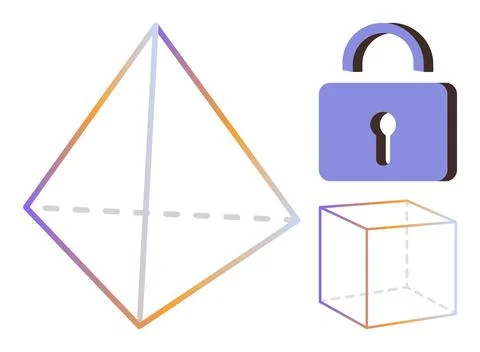 Geometric Shapes and Lock Representing Security, Structure, and Abstract Illustrazione stock