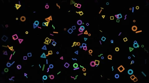 Geometric shapes and squiggly lines dance across a black canvas Stock Footage 330060188