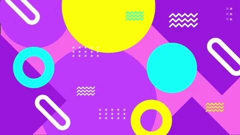 Geometric shapes and vibrant pattern elements in an abstract on pink background Stock Footage 304940830