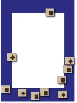 Geometric shapes on a blue rectangular frame. Stock Illustration