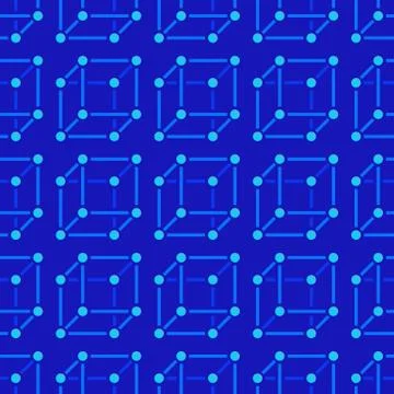 Geometric shapes blue seamless pattern with flat line icons of cube figure Stock Illustration