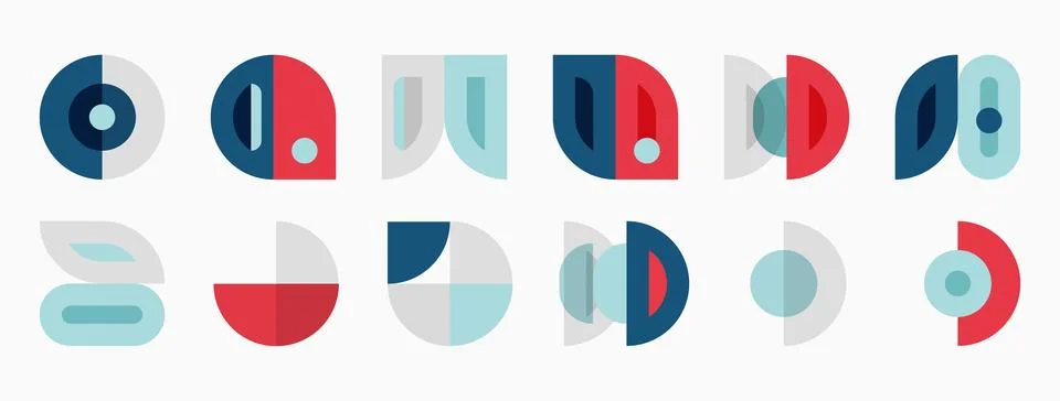Geometric shapes, circles, rectangles, lines. Minimalist design, muted colors イラスト素材