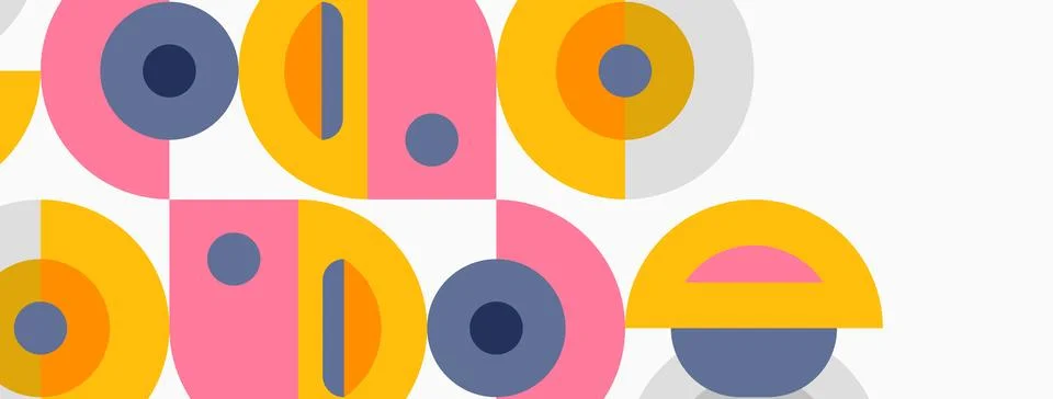 Geometric shapes, circles, rectangles, pink, orange, blue hues. Minimalist 스톡 일러스트