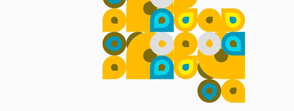 Geometric shapes, circles, squares, rectangles. Yellow, teal colors dominate Illustrazione stock