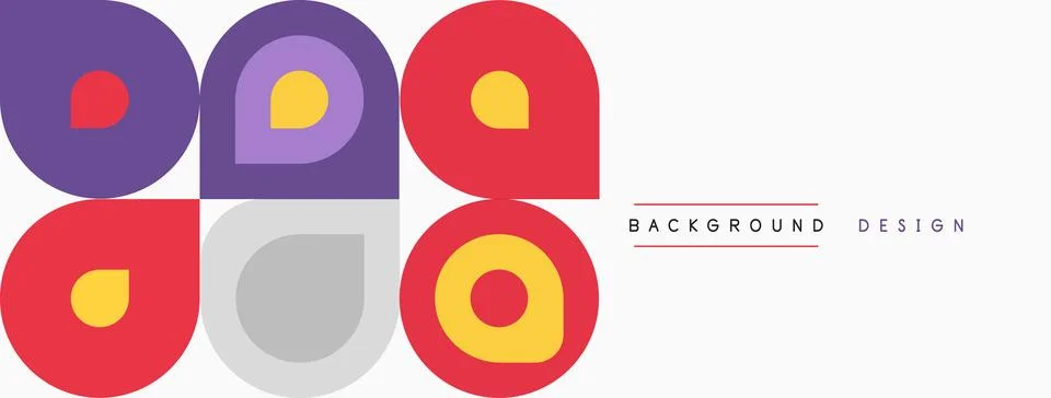 Geometric shapes, circles, squares, rectangles. Red, purple, gray colors pr.. Stock Illustration