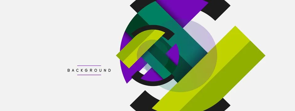 Geometric shapes composition abstract background. Circles lines and rectangles Stock Illustration