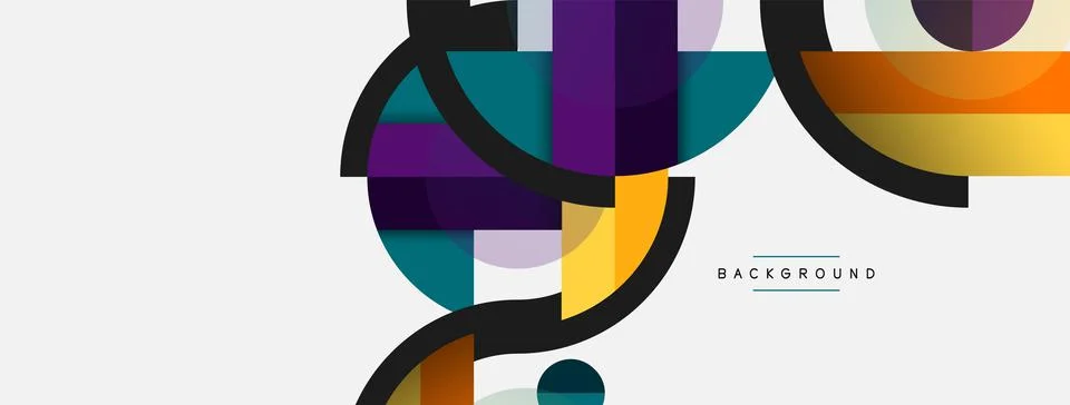 Geometric shapes composition abstract background. Circles lines and rectangles Illustrazione stock