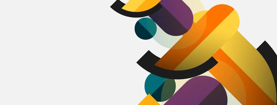 Geometric shapes composition abstract background. Circles lines and rectangles Illustrazione stock