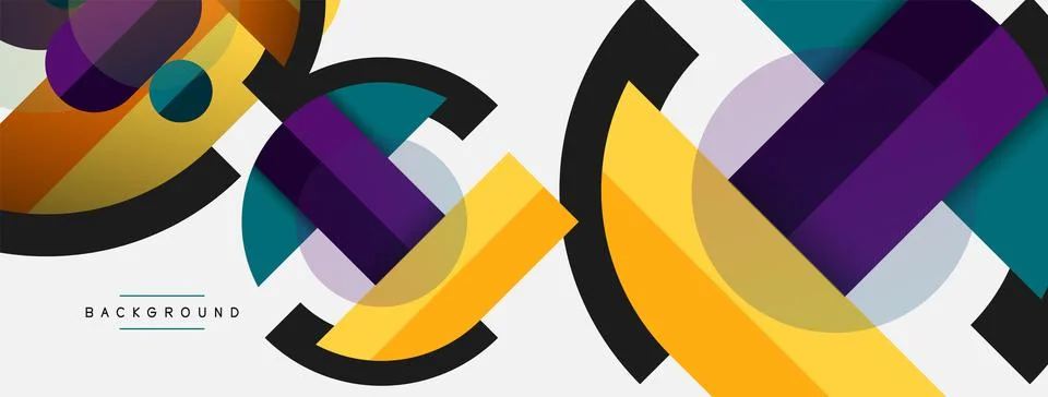 Geometric shapes composition abstract background. Circles lines and rectangles Stock Illustration