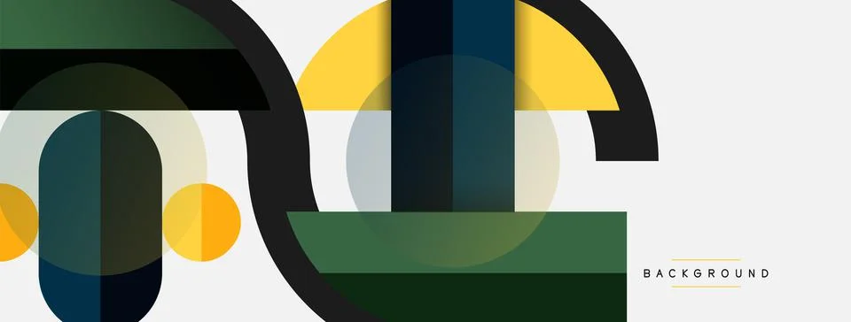 Geometric shapes composition abstract background. Circles lines and rectangles Stock Illustration