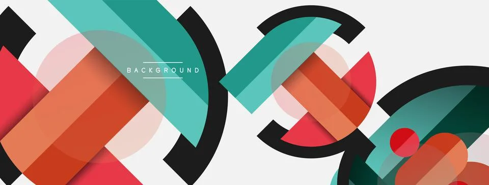 Geometric shapes composition abstract background. Circles lines and rectangles Stock Illustration