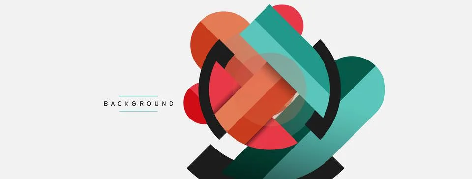 Geometric shapes composition abstract background. Circles lines and rectangles Illustrazione stock