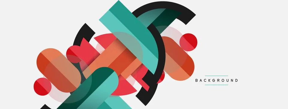 Geometric shapes composition abstract background. Circles lines and rectangles Stock Illustration