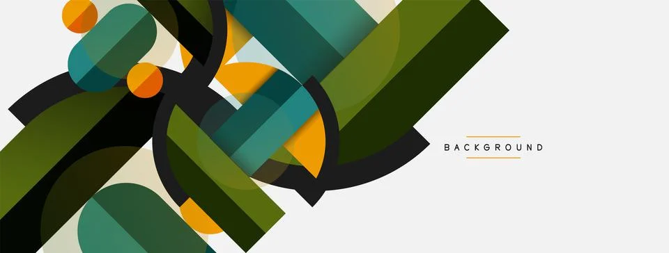 Geometric shapes composition abstract background. Circles lines and rectangles Stock Illustration