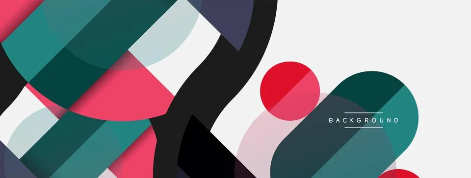 Geometric shapes composition abstract background. Circles lines and rectangles Stock Illustration