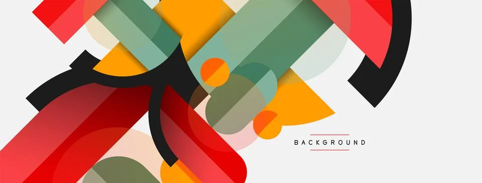 Geometric shapes composition abstract background. Circles lines and rectangles Stock Illustration