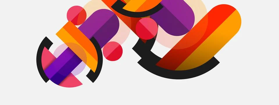 Geometric shapes composition abstract background. Circles lines and rectangles Stock Illustration